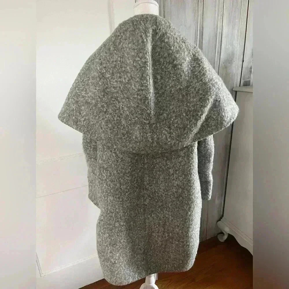 ZAC POSEN Wool Gray Open Blanket Cape Coat Pockets Minimalist Timeless Capsule|S - Picture 5 of 14